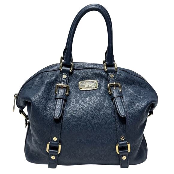 Michael Kors Hamilton Satchel Navy Pebbled Leather Gold Hardware Medium Tote - Picture 1 of 10